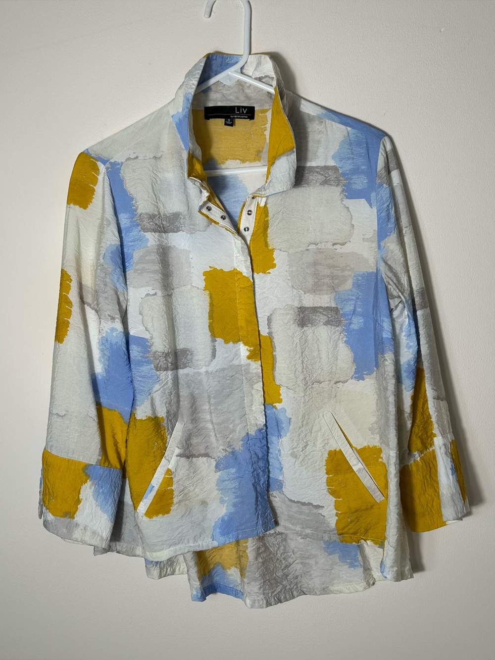 Liv by Habitat Jacket Top Womens Small Colorful‎ Artsy Splash Snap Up Crinkle